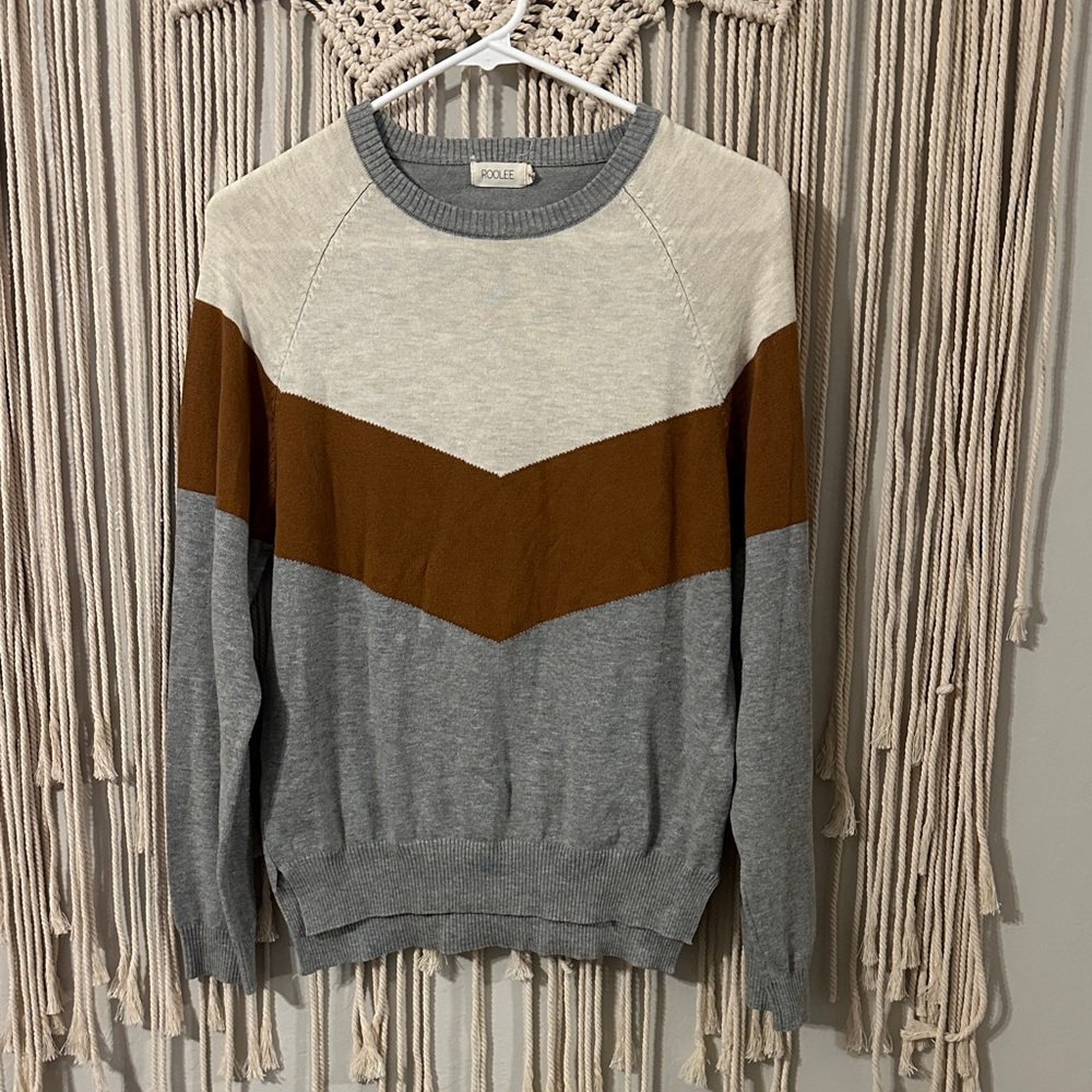 Roolee Women's Color Block Sweater in Cream, Brown, and Gray